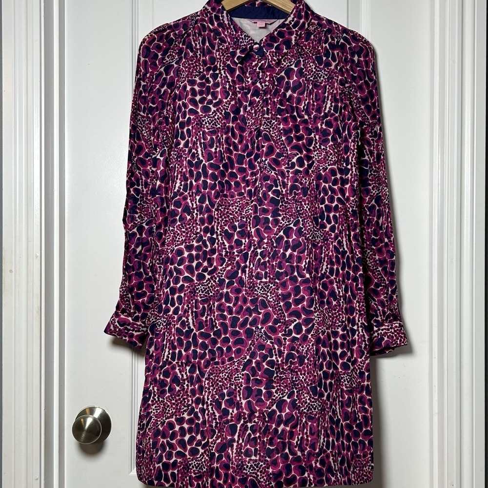 Lilly Pulitzer 100% Cotton‎ Pink Navy Providence Popover Giraffe Print Dress